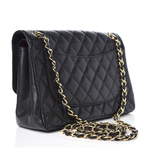 CHANEL Metallic Caviar Quilted Jumbo Double Flap Dark Grey 